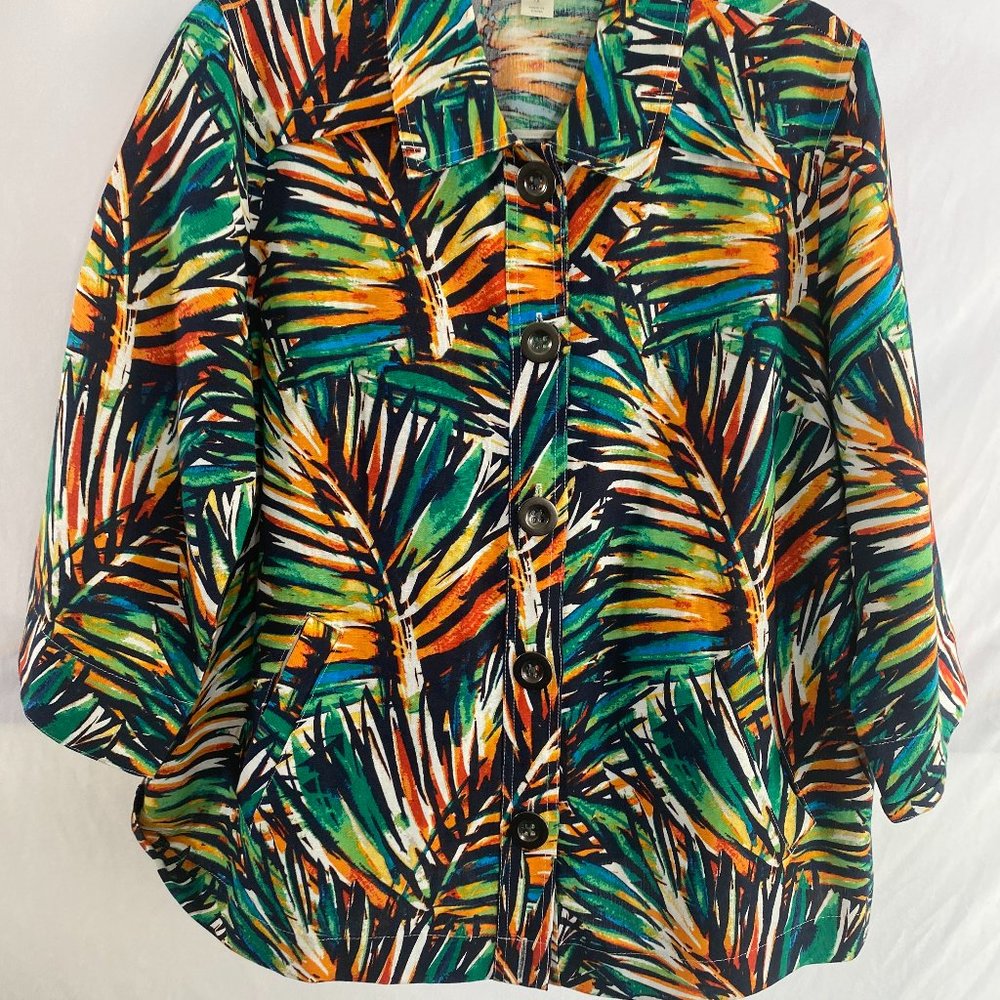 cj banks Multicolor Flora Print 3/4 Sleeve Blazer Jacket EUC Women's Size 1X - Picture 2 of 12